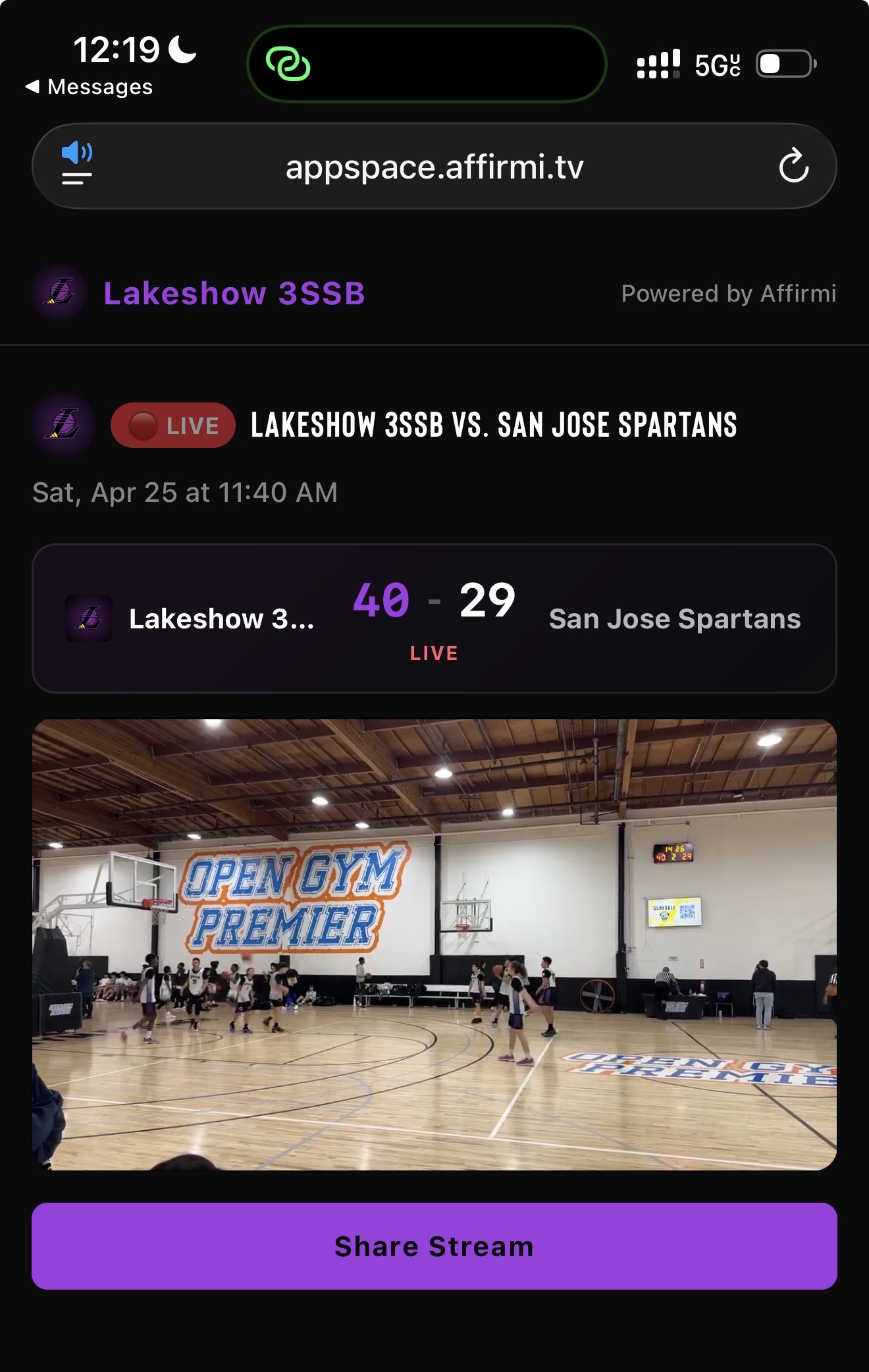 Watching the live stream with the score, from anywhere